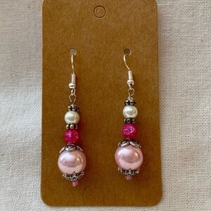 Pink & White Bead Dangle Earrings